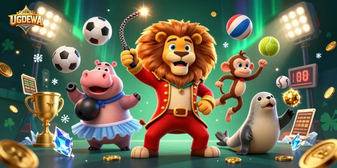Experience the thrill of UGDEWA with a lively casino-themed illustration featuring engaging characters and vibrant game elements.