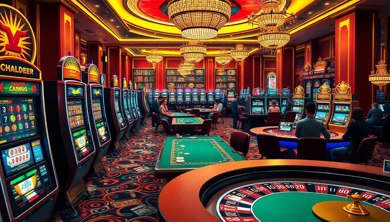 Exciting casino scene showcasing slot gacor gameplay with vibrant machines and engaged players.