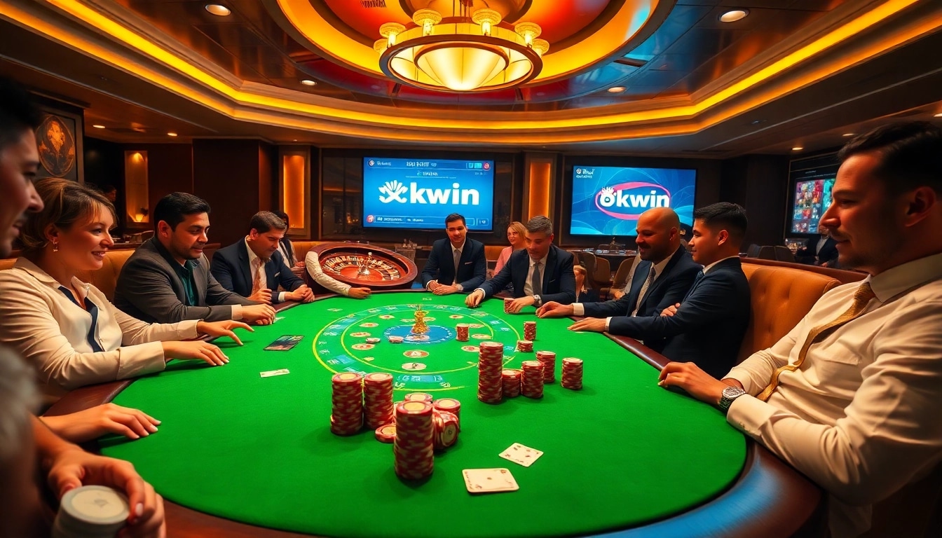 Players enjoying high-stakes poker at an opulent okwin casino