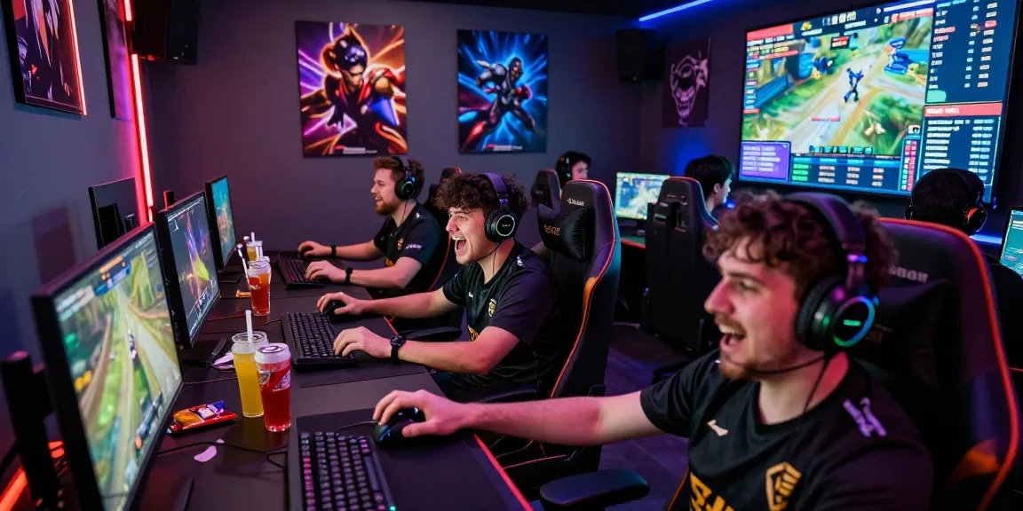 Exciting gaming session featuring competitive players at their screens with link slot strategies in action.