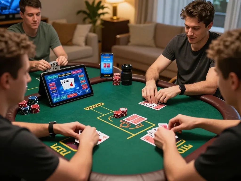 llwin players engaged in exciting online poker tournament at home with vibrant interface