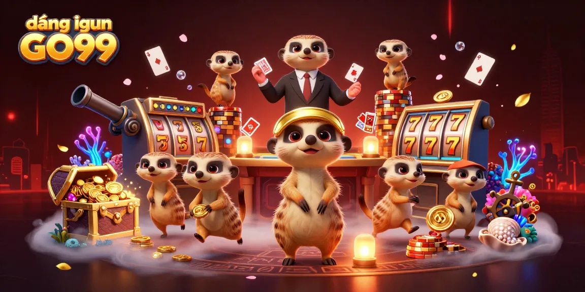 Engage in exciting gaming action with đăng nhập GO99 featuring animated meerkats in a lively casino.
