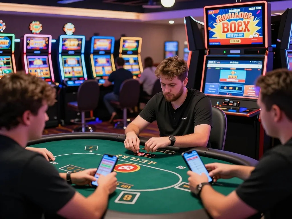 Players enjoying games on luck8g.net in an immersive online casino atmosphere with vibrant promotions.