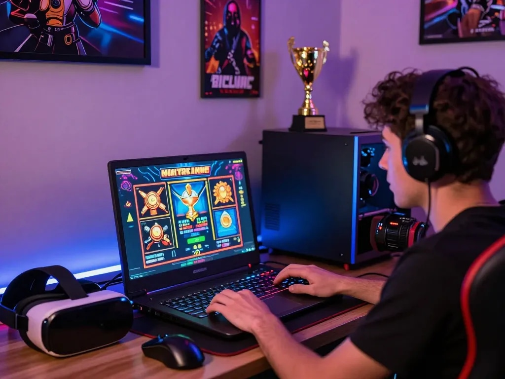 Pemain menikmati permainan slot yang mendebarkan di platform virus88, grafik yang hidup dan aksesori permainan menciptakan pengalaman yang imersif.