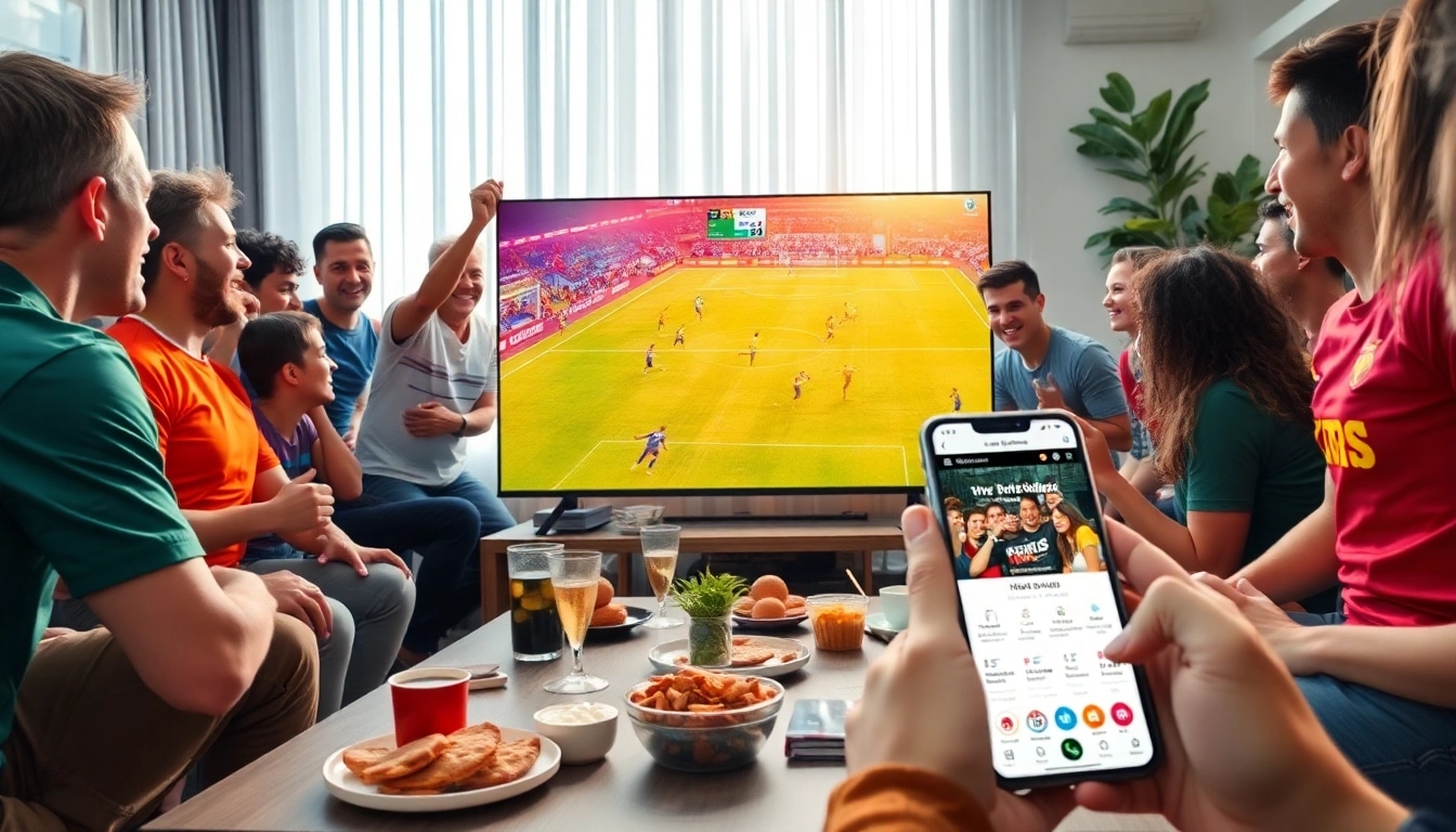 Football fans enjoying live streaming on https://xoilactv88.net/ with HD quality, showcasing excitement and community.