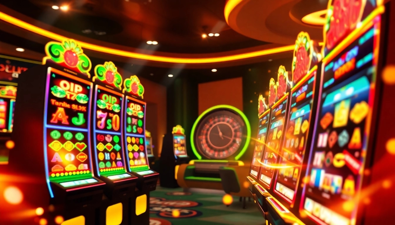 Experience the thrill of online slots with link slot pulsa in a vibrant casino setting.