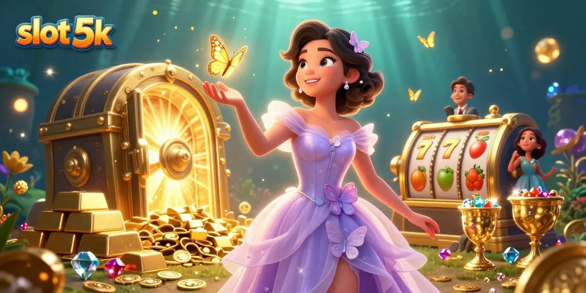 Win big with slot 5k in this vibrant 3D illustration showcasing glamorous casino elements.