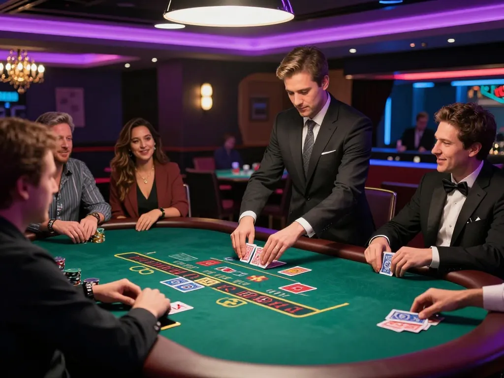 Players engage in a high-stakes blackjack game at 79club live dealer casino, showcasing excitement.