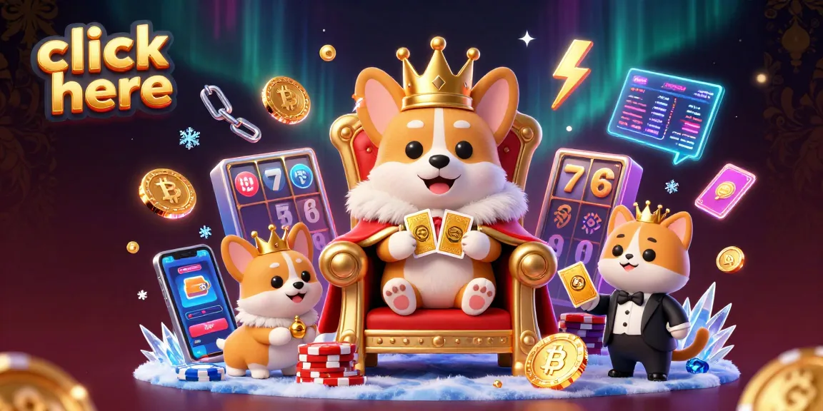 Click here to reveal a vibrant 3D casino scene featuring a royal corgi and crypto elements.