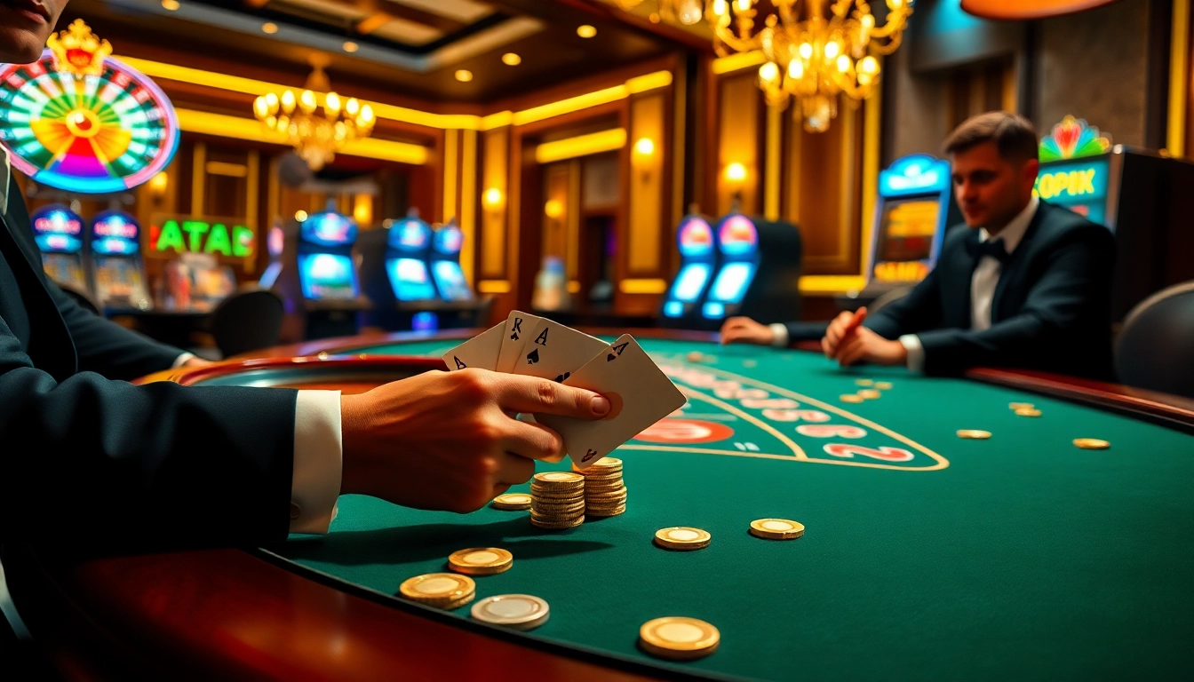 Players strategize at a blackjack table, showcasing gilajp's thrilling gambling experience.