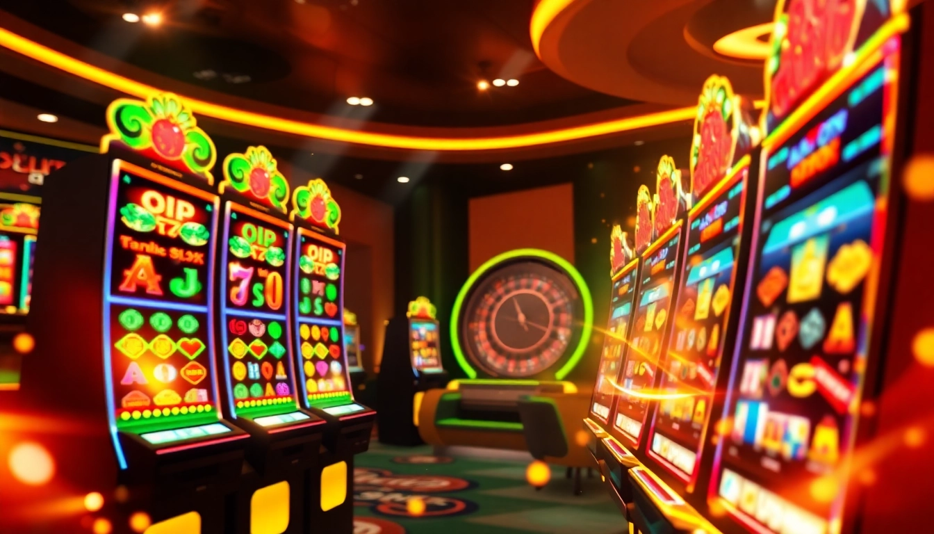 Experience the thrill of online slots with link slot pulsa in a vibrant casino setting.
