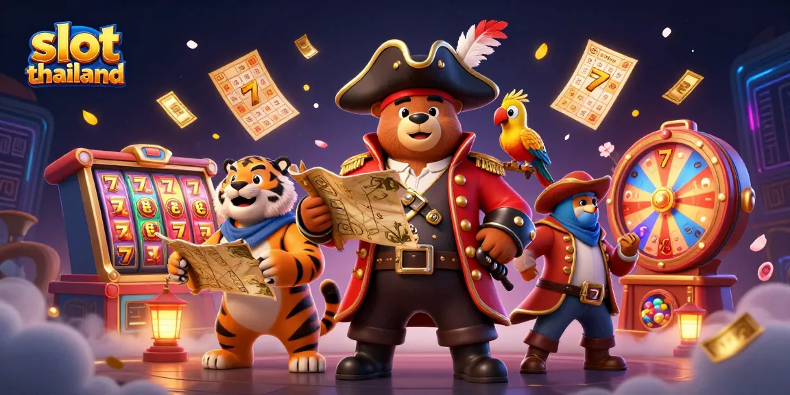 Experience the excitement of slot thailand with vibrant reels and colorful characters in a dynamic casino illustration.