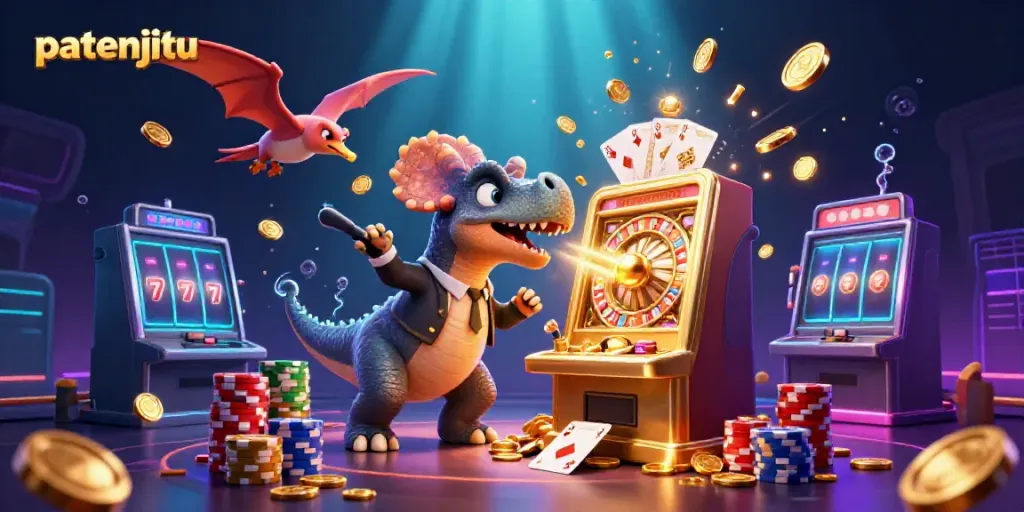 Patenjitu mempersembahkan jackpot emas saat dinosaur pachycephalosaurus beraksi di mesin slot.