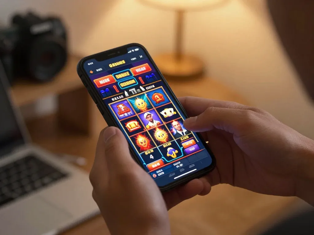 LGO99 players engaging with vibrant slots games on a smartphone during casual online gaming.