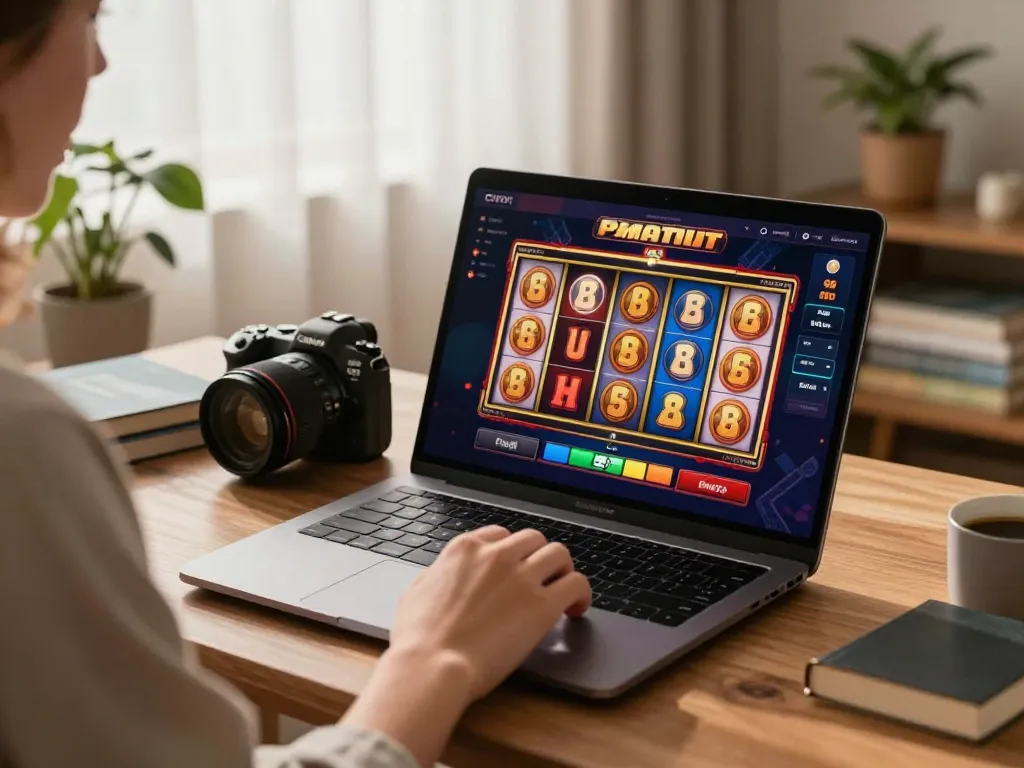 Engaging gameplay on LGOSUPER online slots featuring spin action and vibrant reels in a cozy home setting.