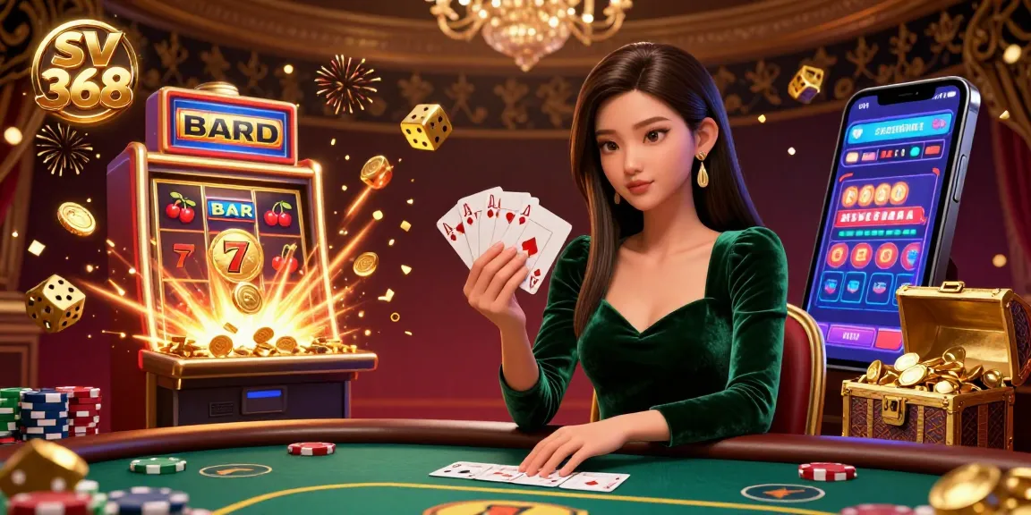 Experience thrilling action at sv 368 with a beautiful Asian dealer and vibrant casino elements.