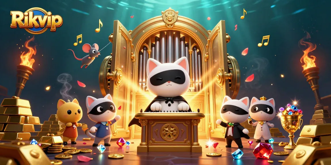 Immerse in Rikvip's vibrant casino atmosphere where colors and gems explode around charming characters.
