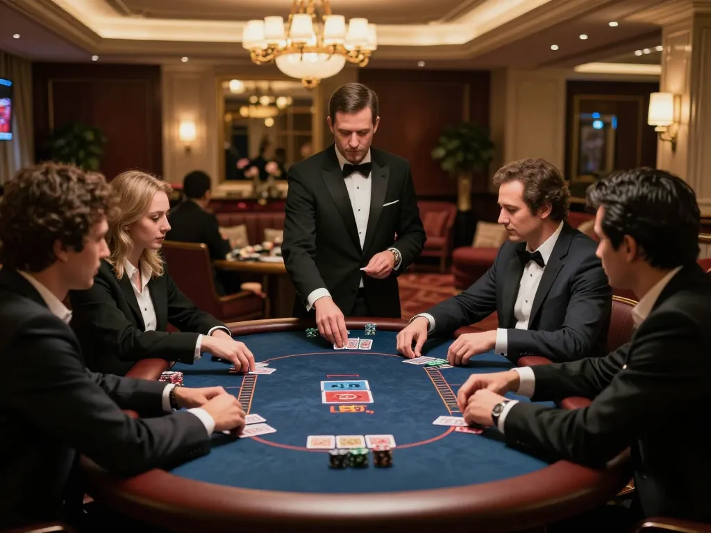 TA88 players strategizing at a VIP poker table in an elegant casino.