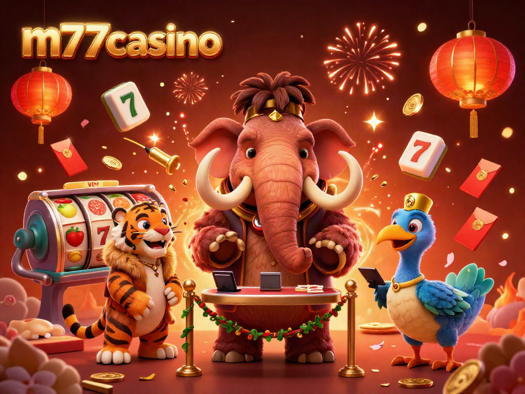 Menangkan permainan di m77casino dengan suasana perayaan penuh warna dan karakter unik.