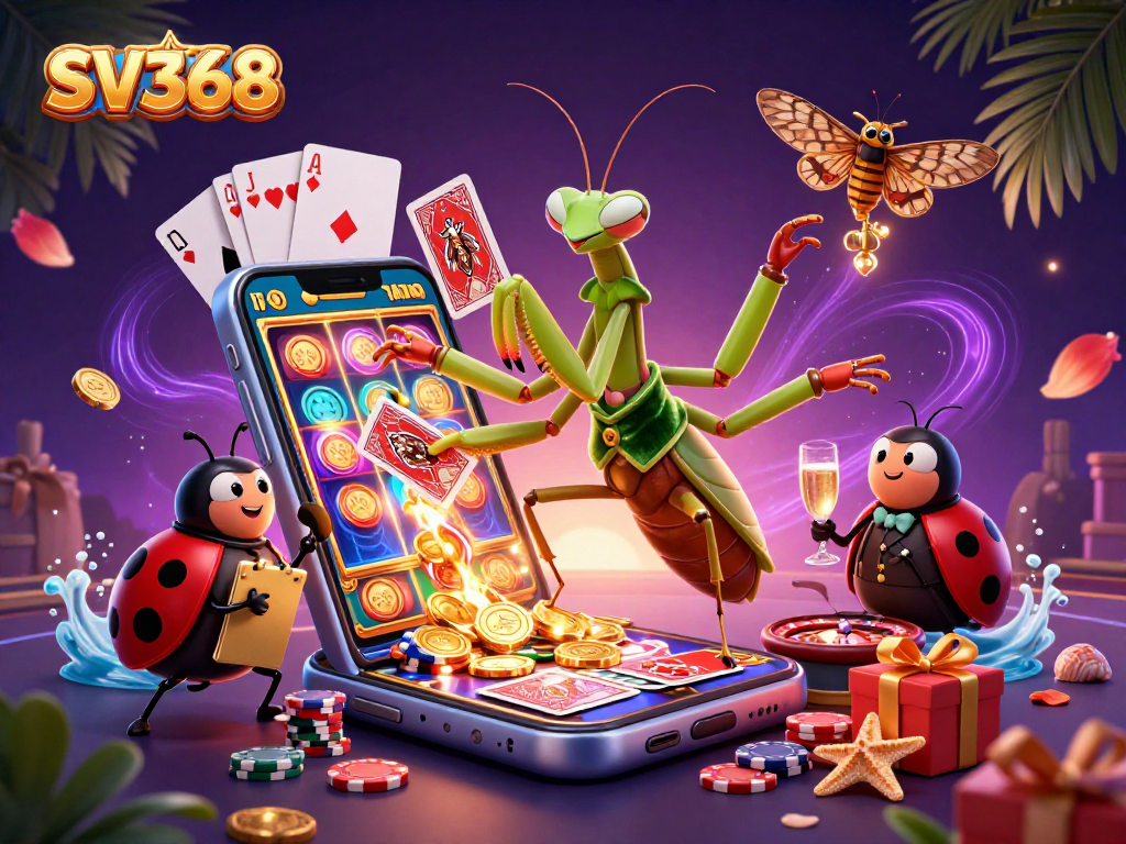 Engage with SV368's thrilling gameplay amidst vibrant characters and dynamic casino elements.