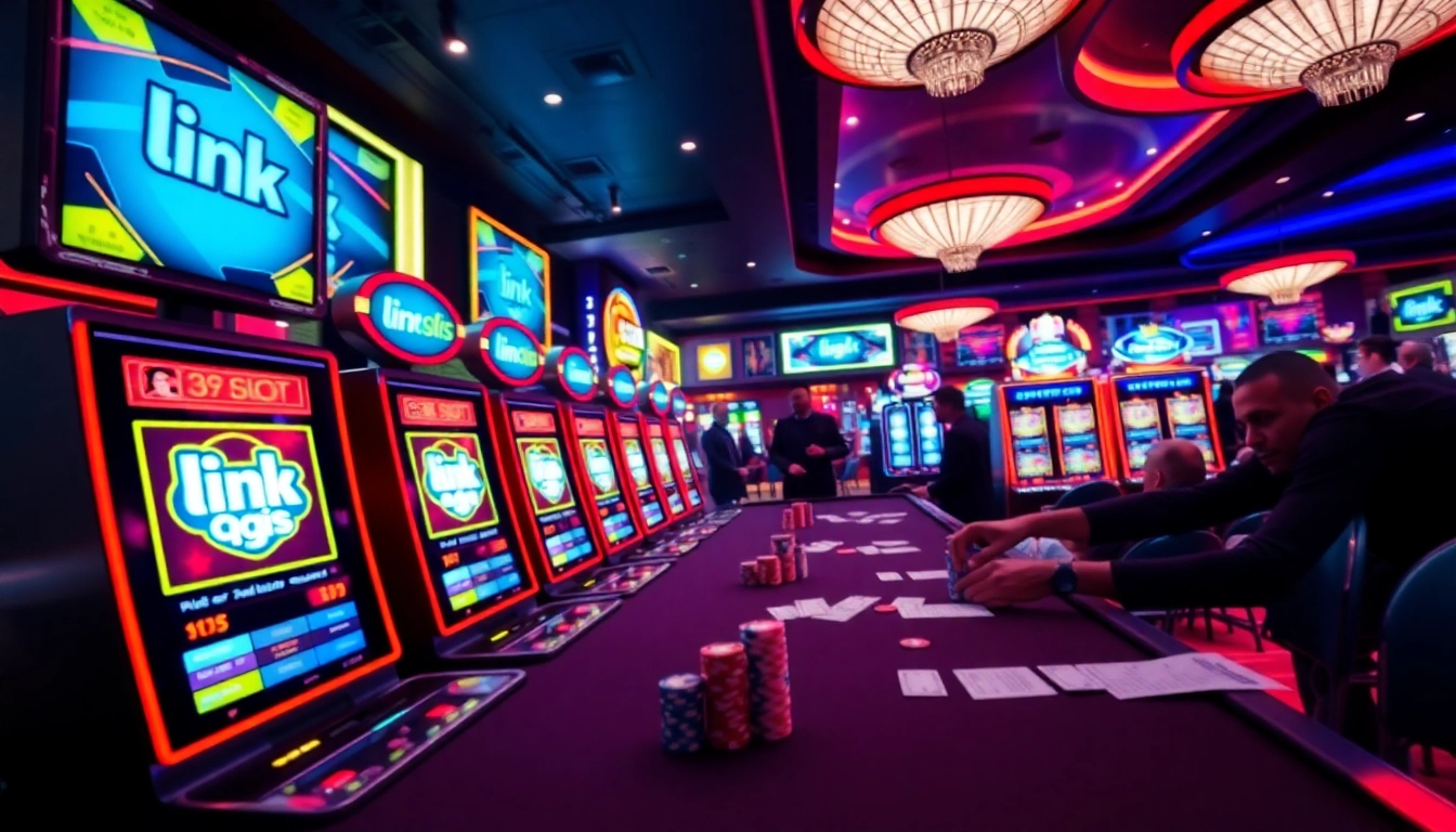 Experience excitement at a link slot qris gaming table with vibrant machines and players ready to win!