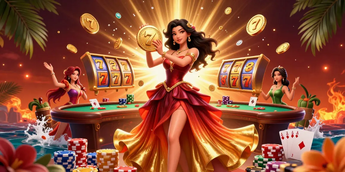 Experience slot gacor action with a stunning illustration of a casino scene featuring a gorgeous woman, golden coins, and vibrant game elements.