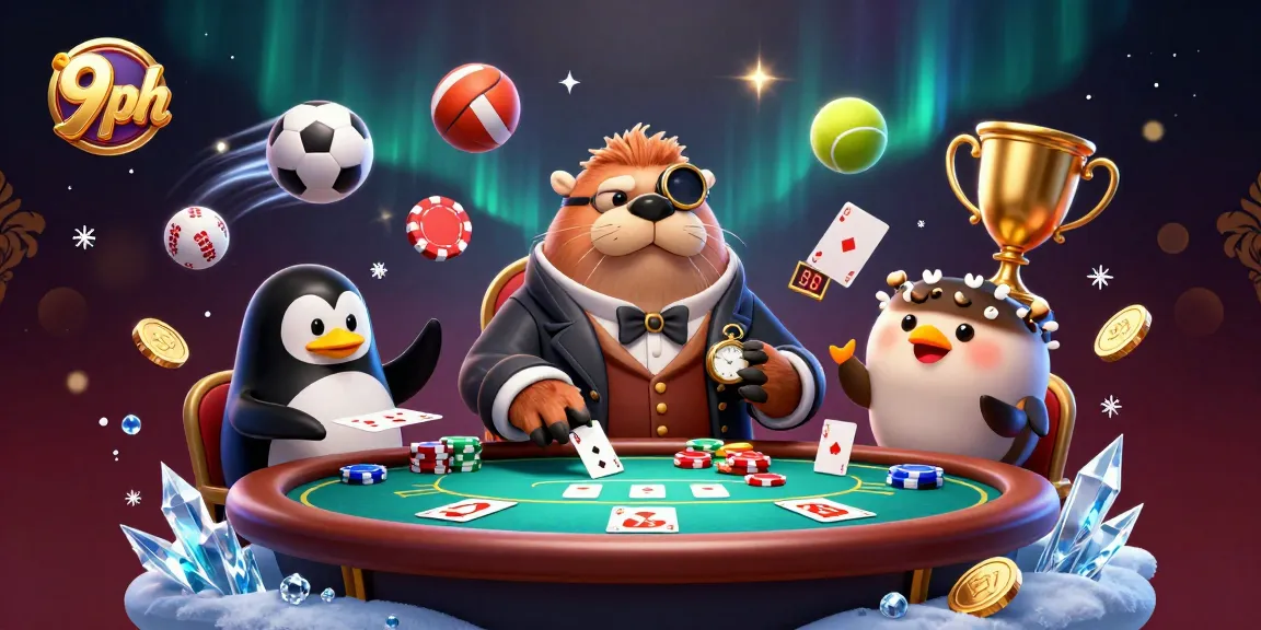 Engage in the dynamic world of 9ph poker with a jolly walrus and friends at an underwater casino.