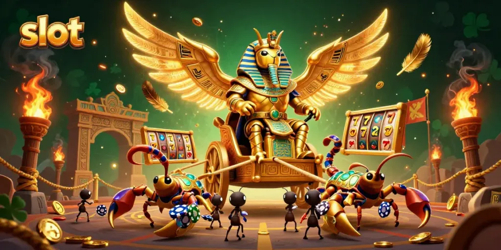 Raih jackpot besar di slot dengan bug mas emas bersinar dan adegan kasino yang mengesankan.