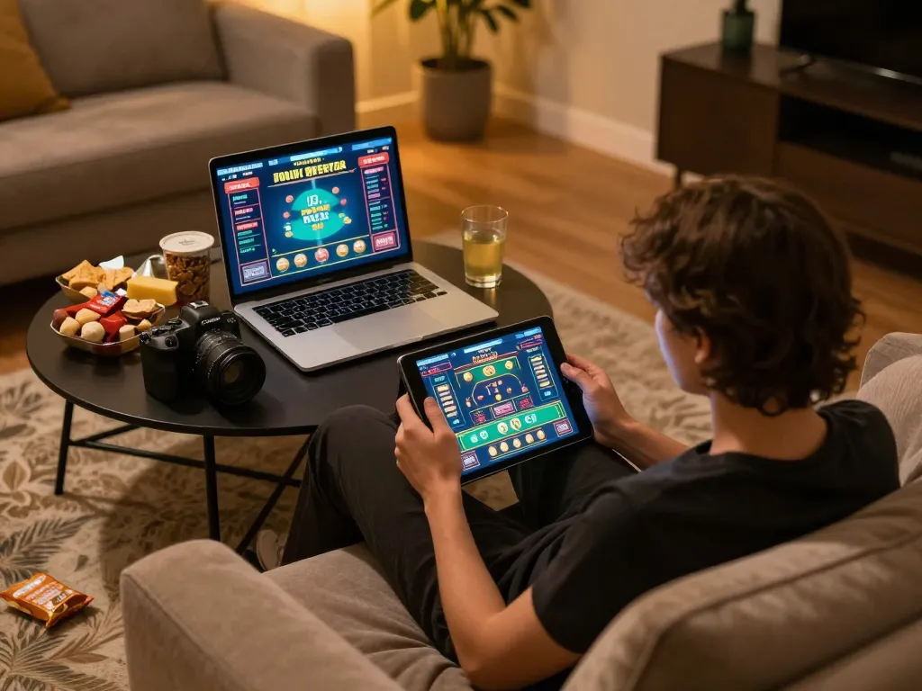 78win player enjoying exciting online gambling experience on a tablet at home