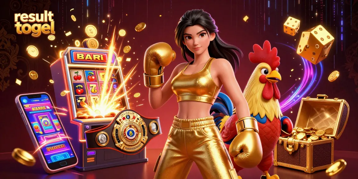 Catch the excitement of result togel with vibrant gaming elements, featuring a dynamic scene of unique characters.