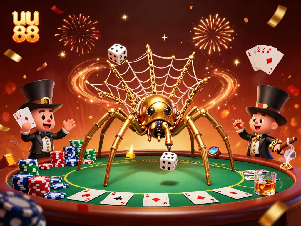 Engaging in thrilling gameplay at uu 88 with a dynamic poker scene featuring a whimsical steampunk spider.