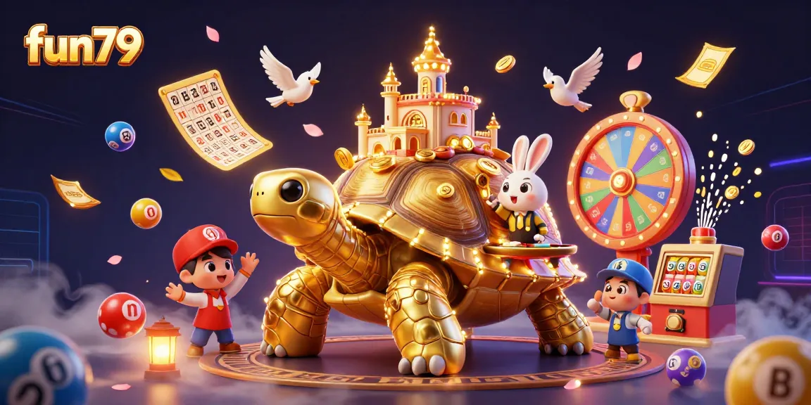 Experience fun79's dynamic casino adventure featuring a golden tortoise and lively game elements.