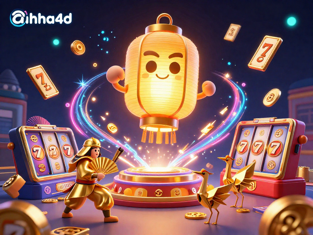 Gambarlah pengalaman kasino yang kaya dengan ahha4d, menampilkan simbol keberuntungan dan elemen slot.