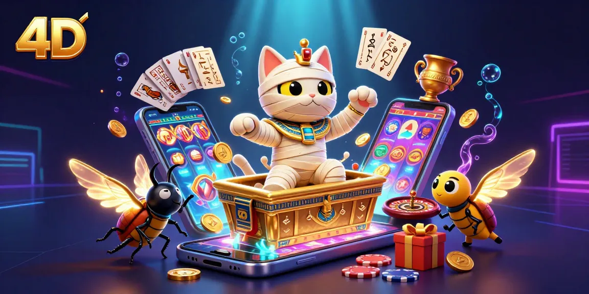Experience 4D thrills with a mummy cat bursting from a sarcophagus in a vibrant casino scene.