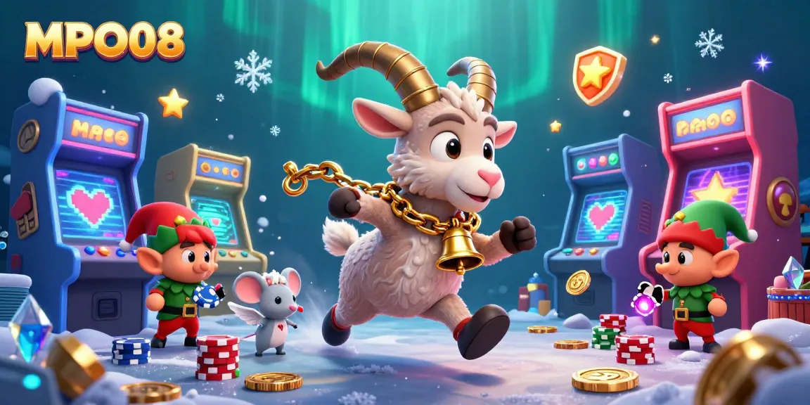 MPO08 brings a vibrant casino gaming experience with festive characters, arcade games, and sparkling visuals.