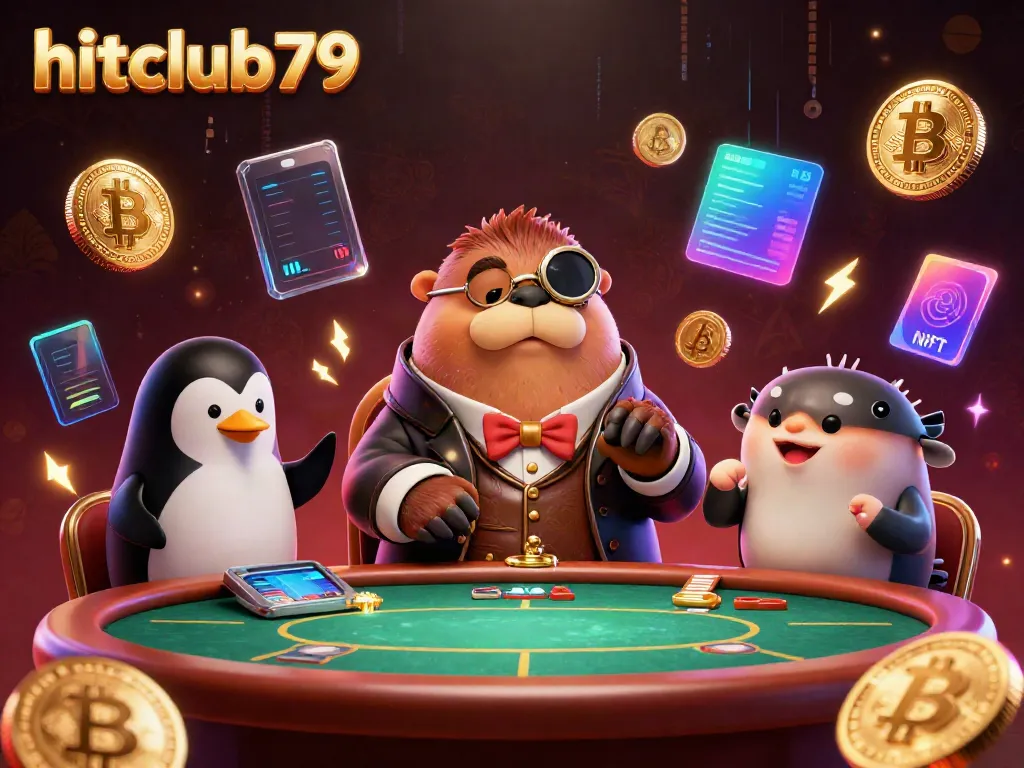 Hitclub79's underwater poker scene featuring a walrus, penguin dealer, and a bluffing pufferfish.