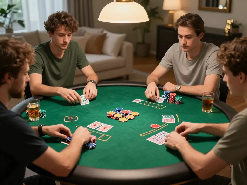 Tài Xỉu gameplay at a home poker night with players and chips visible.