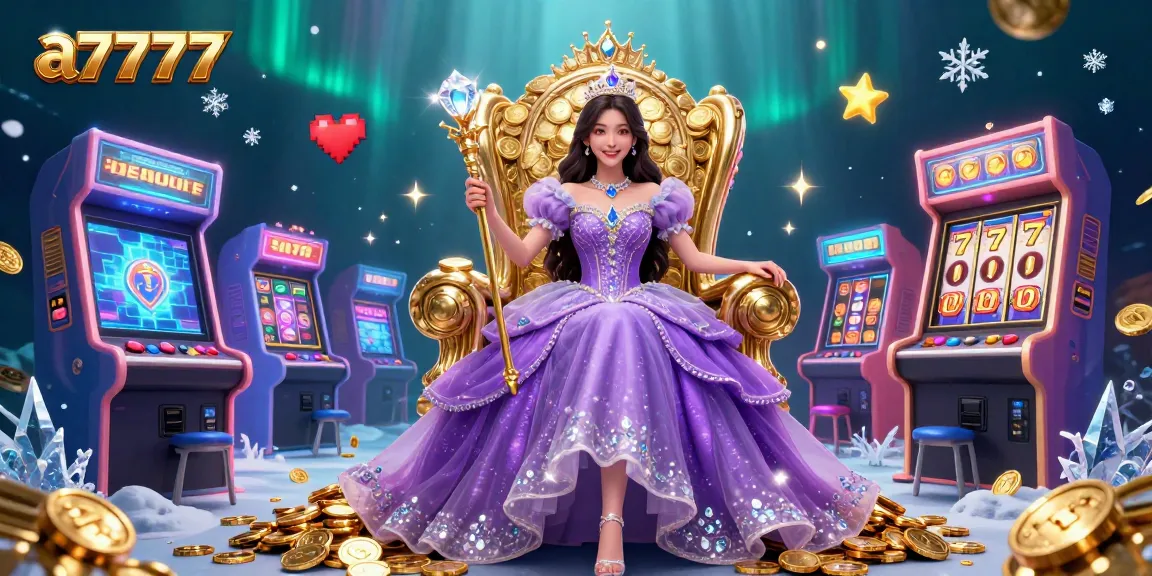 Experience a7777 through vibrant slot reels and casino themes in a captivating 3D illustration.