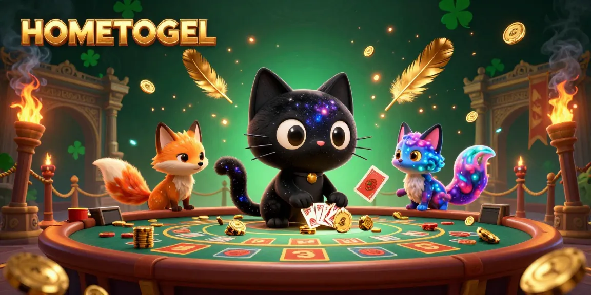 Engage with HOMETOGEL's captivating cosmic casino scene featuring a black hole cat and vibrant fox.