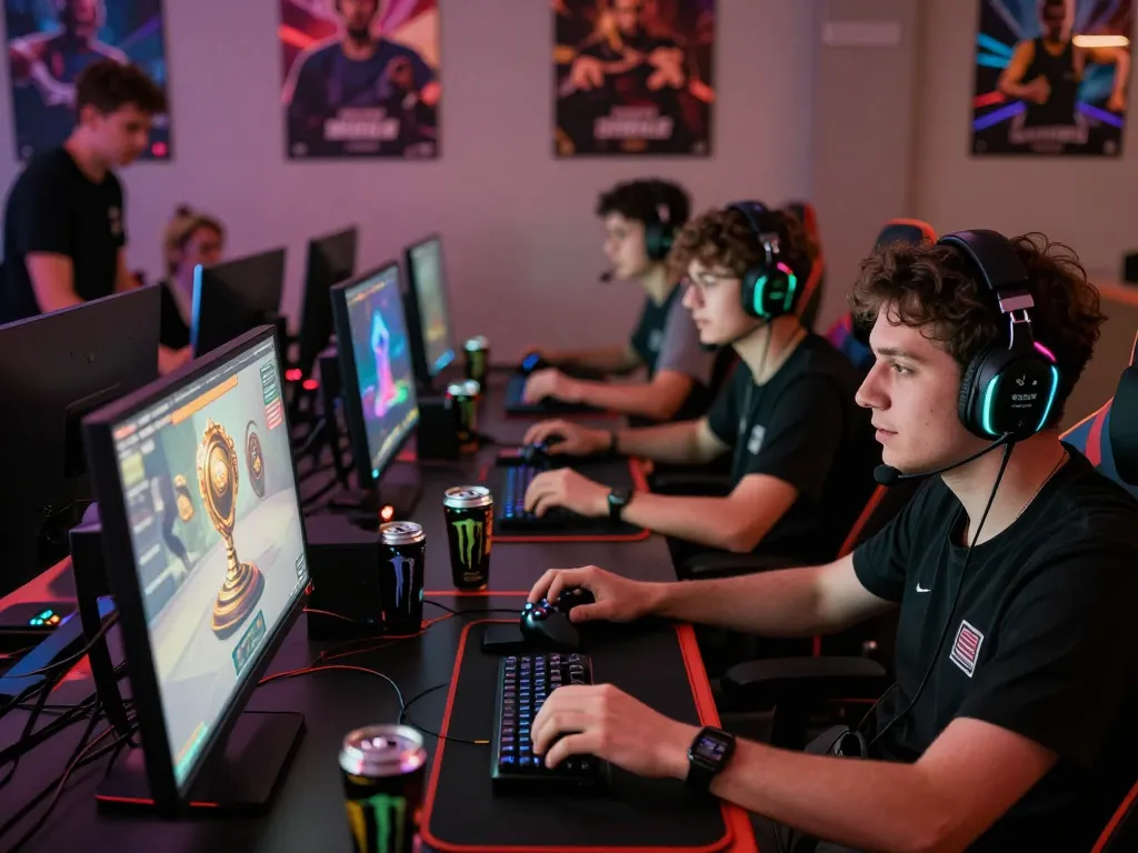 Exciting online gaming competition environment showcasing players engaged at mantra88.com with vibrant lighting and controllers.