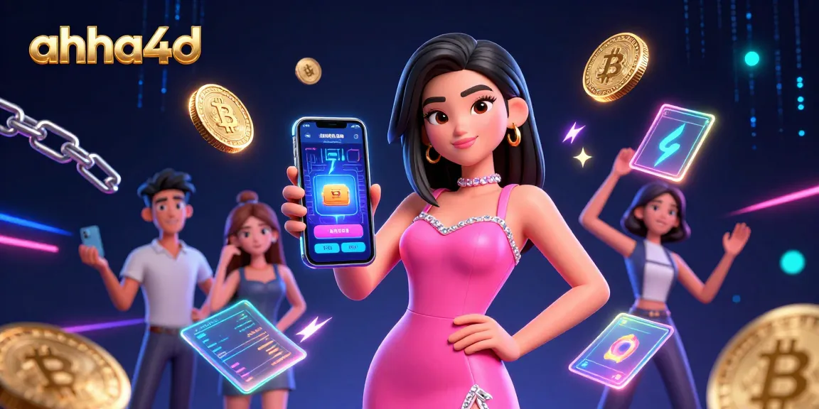 Play the lottery with ahha4d and access live results on a smartphone in a vibrant casino scene.