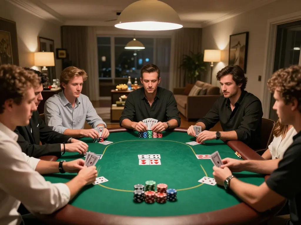 Fun88 poker night with players strategizing their wins and enjoying a competitive atmosphere.