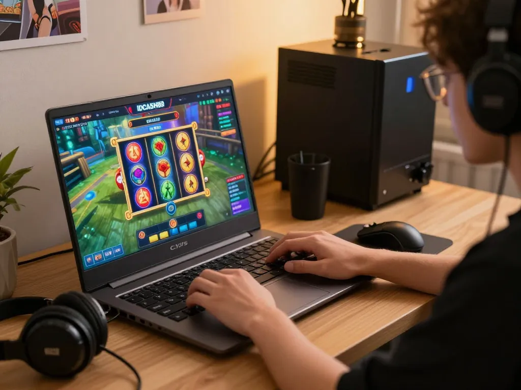 Action-packed gameplay on IDCASH88 platform, showcasing immersive online slot game experience at home.