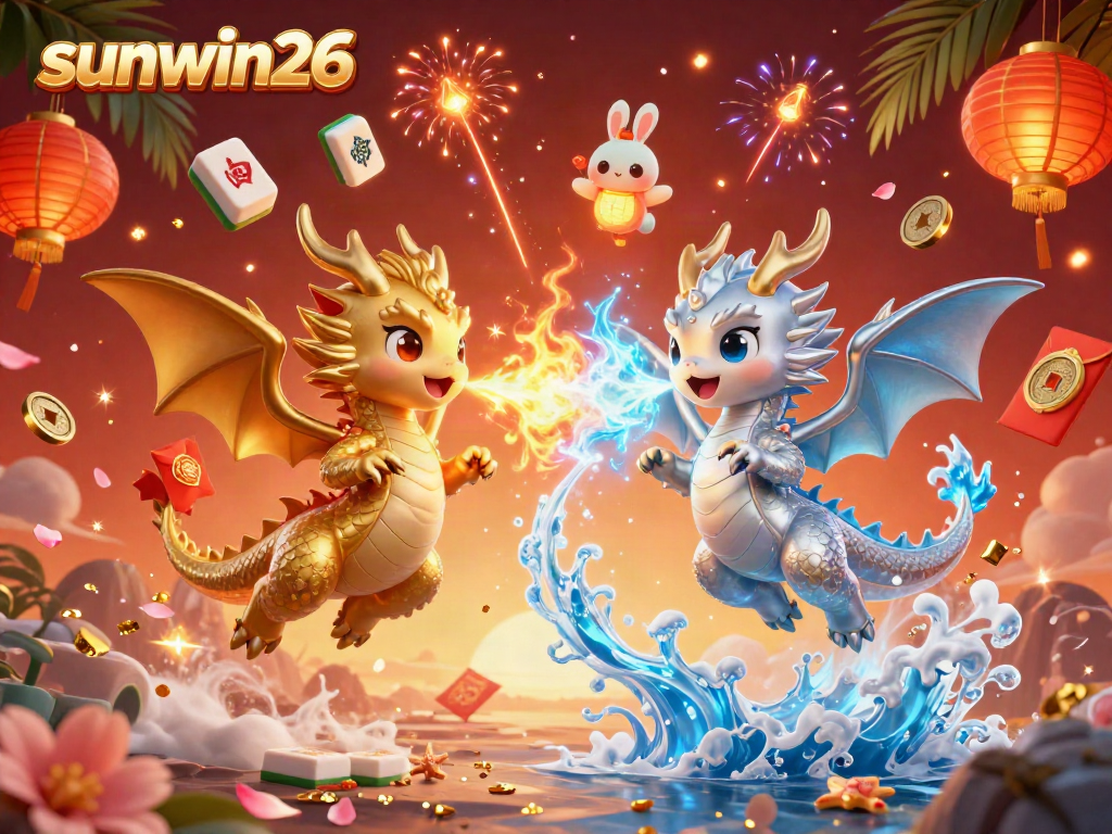 Engage with epic gaming at sunwin26 as dragons battle in a fiery scene with rich casino elements.