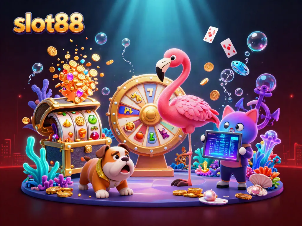 Experience thrilling slot88 wins with a game show host and excited players in a vibrant, immersive setting.