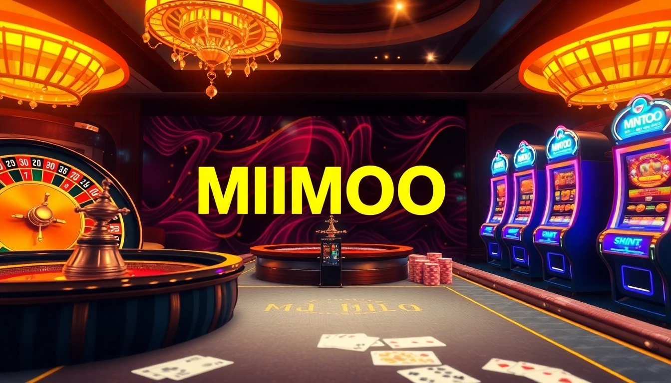 Experience the excitement at MMOO with luxury casino tables and vibrant slot machines.
