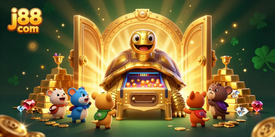 Experience thrilling gameplay at j88 com with a massive golden tortoise pinball machine bursting with treasures!