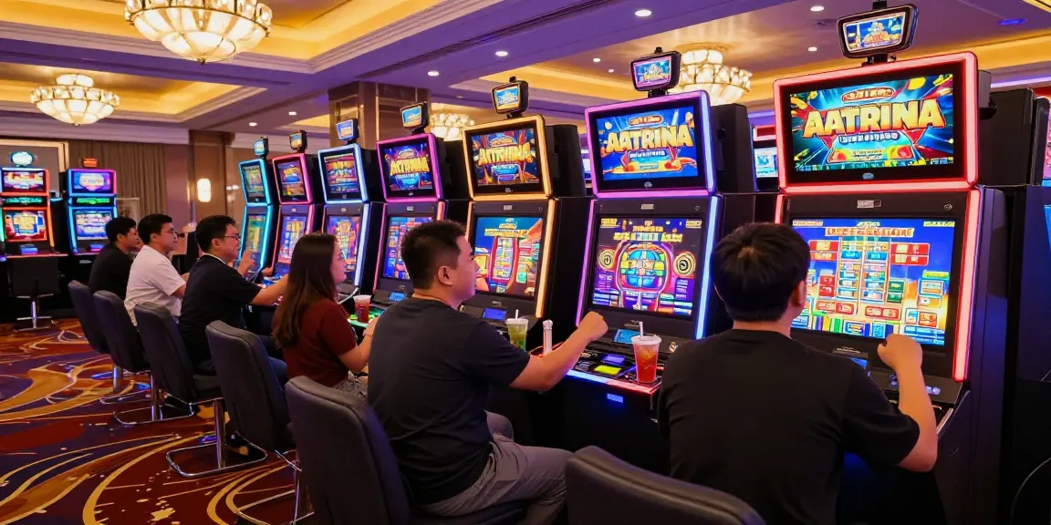 Slot gacor sedang dimainkan di mesin slot di kasino yang ceria dan meriah.