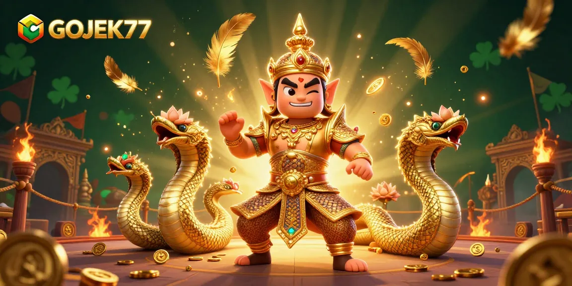 Engage with GOJEK77's thrilling slot experience through a vibrant 3D temple guardian scene!