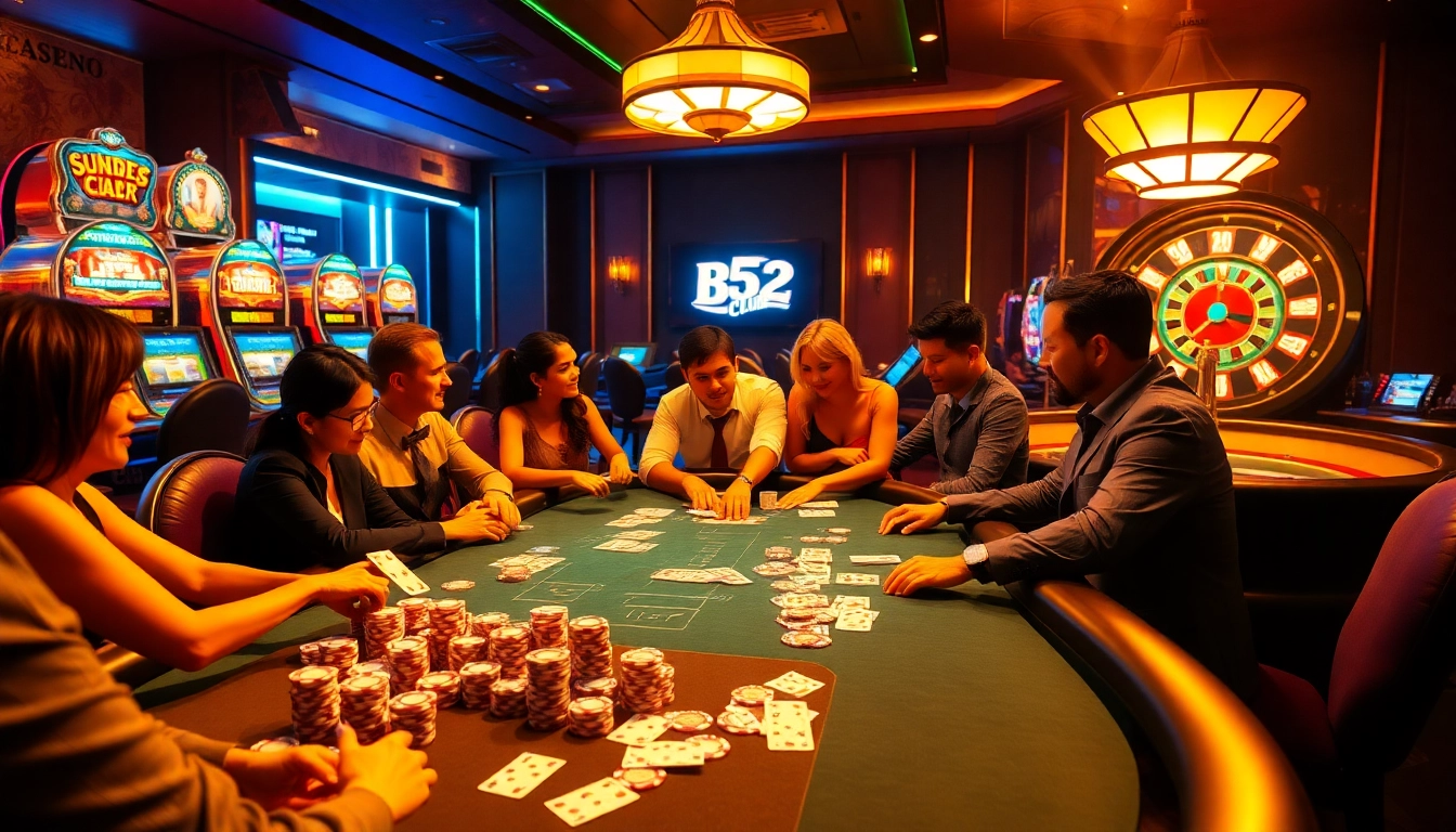 B52 Club poker game scene showcasing vibrant casino atmosphere and luxury